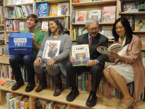 Supervisor Breed at the opening of independent bookstore Green Apple at its new Inner Sunset location with the owner Pete Mulvihill (left), Mayor Ed Lee and Supervisor Katy Tang (far right)