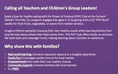 POP Club New Children’s Activities at Farmers’ Market for May